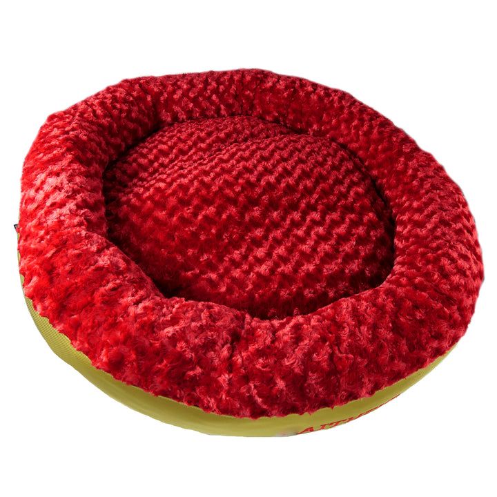Red/Gold "Faithful Dog" Bolster Bed top view