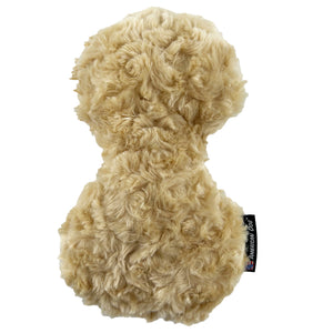 Peanut shaped tan colored fleece dog toy