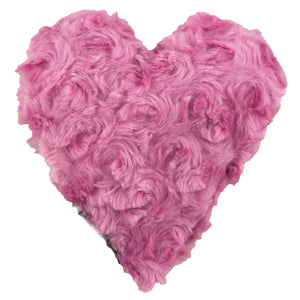 Pink fleece in the shape of a heart dog toy. backside of toy