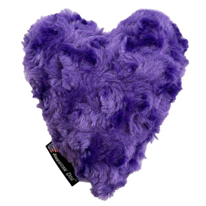 Purple fleece in the shape of a heart dog toy. backside of toy