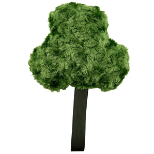 Green fleece in the shape of a Shamrock and with a green handle. 