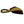 Side view of a fan shaped dog toy with handle. Maroon and gold colors