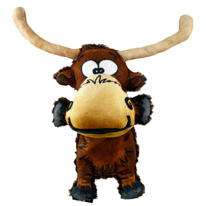 Longhorn steer shaped dog toy with a smiley cartoon face