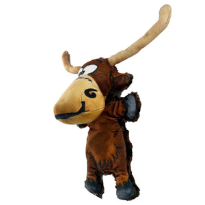 Longhorn steer shaped dog toy with a smiley cartoon face