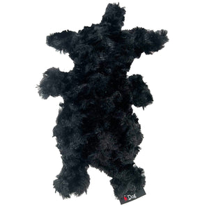 back side of a cow dog toy black swirly fleece