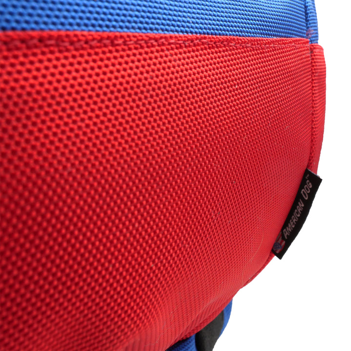 close up of blue and red fabric