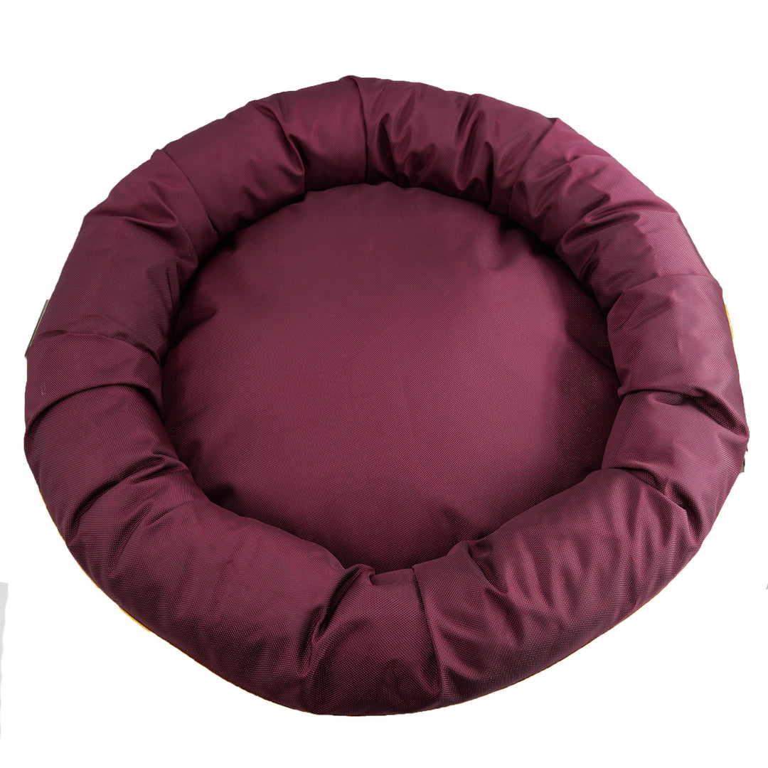 top view of Round Bolster Maroon  dog bed 