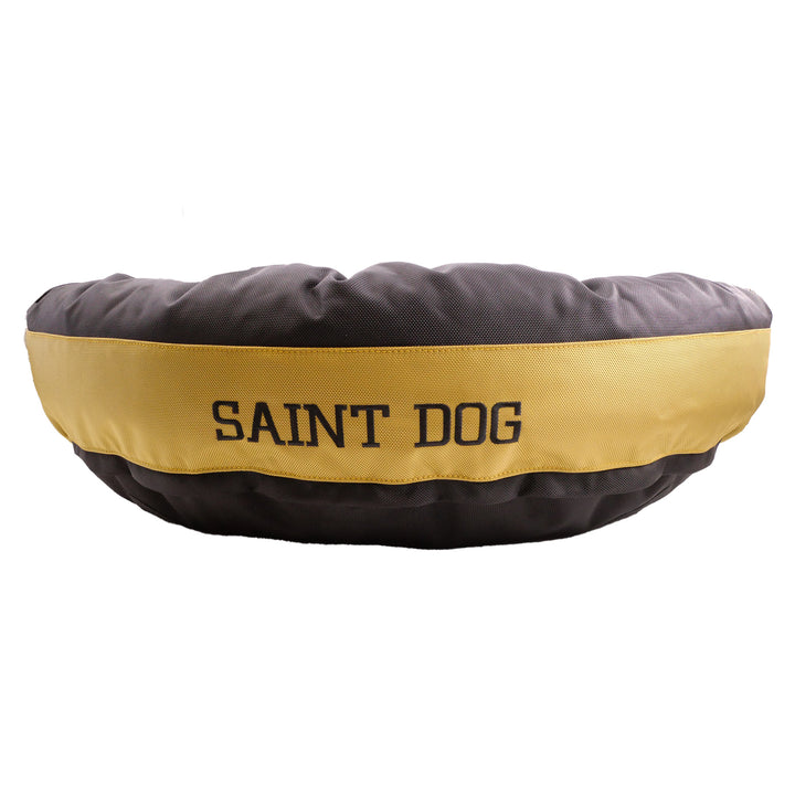 Black and Gold Dog bed with Saint Dog embroidered in black