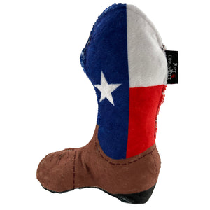 cowboy boot dog toy with the Texas Flag image on upper boot