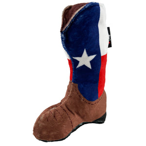cowboy boot dog toy with the Texas Flag image on upper boot