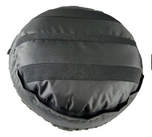 Round  charcoal bolster bed bottom showing grip strips